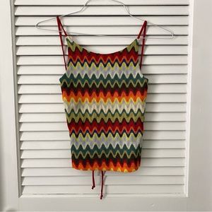 ❣️SOLD ON DEPOP❣️DO NOT BUY⚠️ Y2K/70s Open Back Crochet Knit Chevron Halter Top